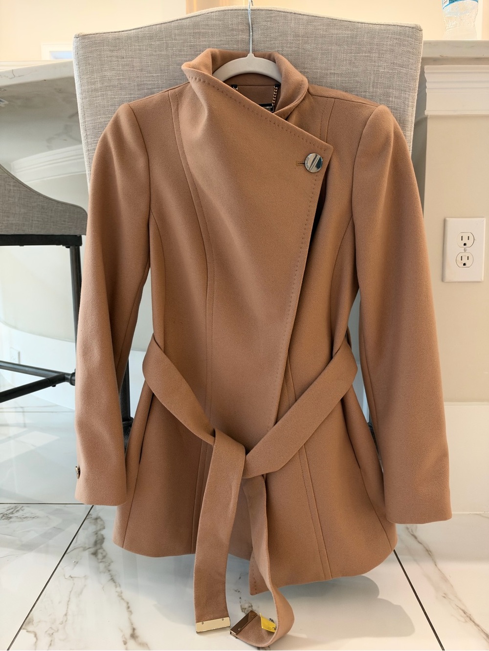 Ted Baker London Camel Wool Cashmere Blend Belted Wrap Coat Size 0